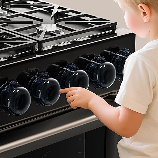 2025 Upgraded Gas Stove Knob Covers Locks for Child and Kids Safety, Universal Size Gas Stove Knob Cover with 3M Adhesive, Baby Proof Prevent Accidental -4 Pack