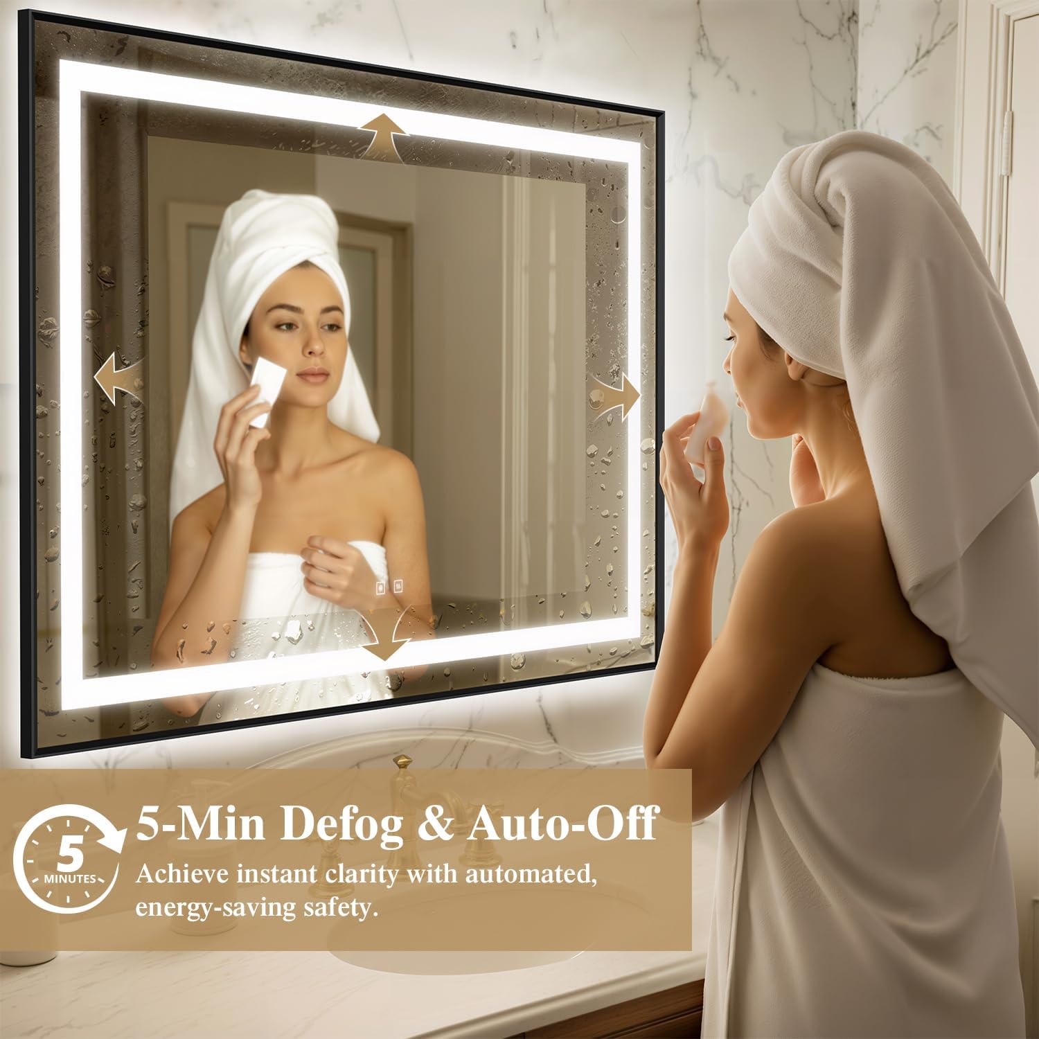 40X24 Inch LED Bathroom Mirror with Lights, Black Frame Frontlit+ Backlit Bathroom Vanity Mirror for Wall, Ultra-Clear Tempered Glass, Shatter-Proof, Anti-Fog and Memory Function, ETL Listed