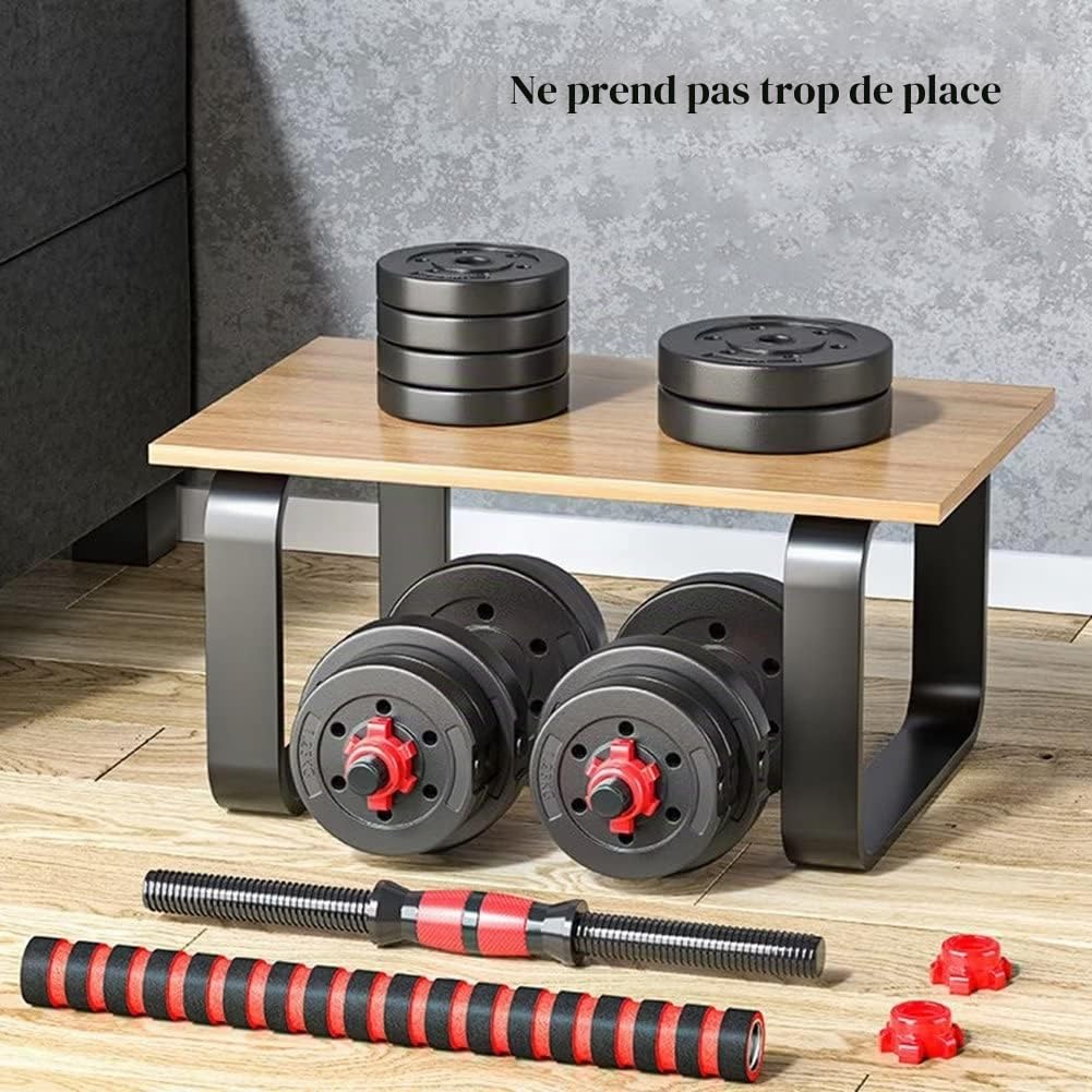 Haltères réglables, bon marché Set,2 en 1 de Dumbbell avec barres raccordées,haltere musculation,revêtement en caoutchouc avec disques, jeu de poids d'entraînement pour équipements de gym à la maison
