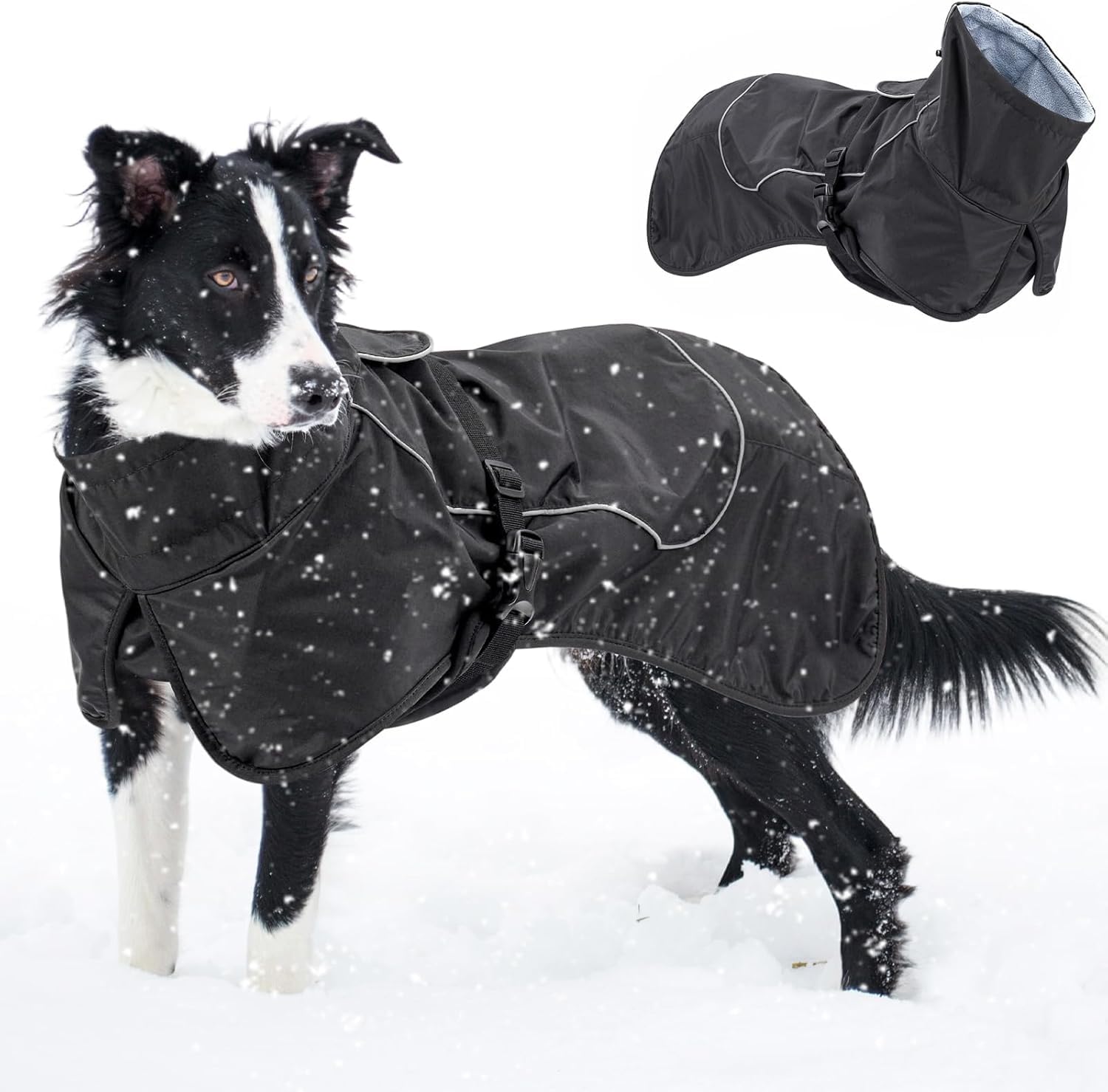 Waterproof Dog Winter Coat, Warm Raincoat Jacket with Soft Fleece Lining for Small Dogs, Reflective Windproof Cold Weather Rain Coat with Harness Hole for Pet Dog Camping Hiking(Black S)
