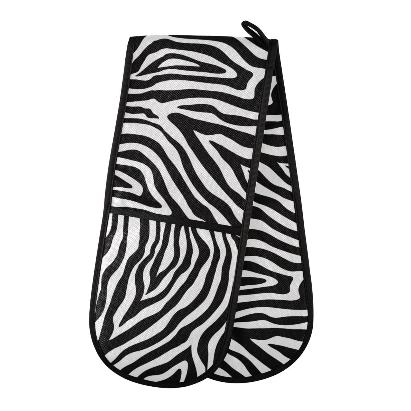 Double Oven Glove Zebra Print Heat Resistant Double Ovens Mitt Modern Cooking Gloves Potholders