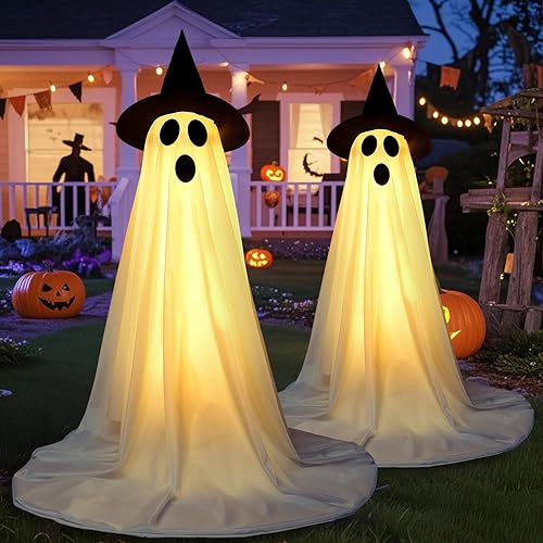 Large Halloween Ghost Decorations Outdoor: 2 Packs 5Ft Tall Light