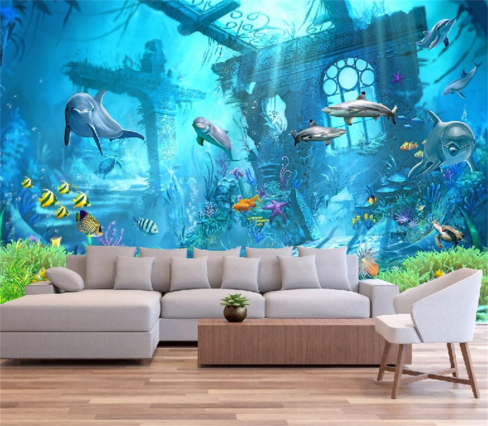 3D Vinyl Wall Stickers Ocean Theme Underwater Cave Wall Decals ...