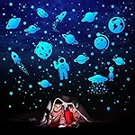Glow in The Dark Stars for Ceiling, Solar System Wall Stickers for Kids, Planet Wall Decals, Glowing Stars, Space Decor for Boys Room, Galaxy Astronaut Rocket Spacecraft Alien Decoration (Blue)
