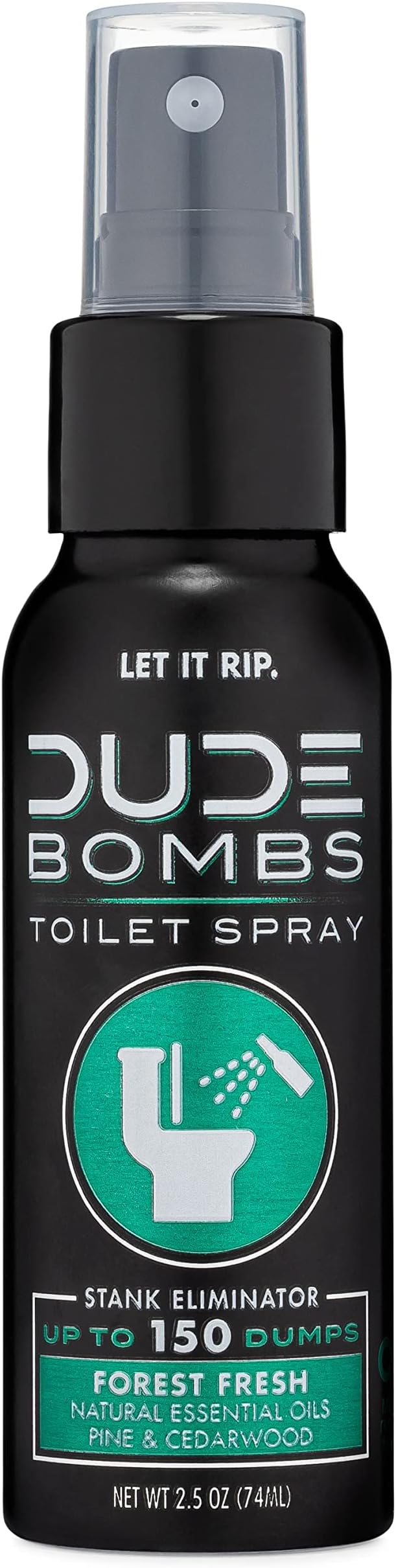 DUDE Wipes Bombs Toilet Spray - 2.5 oz Spray Bottle – Forest Fresh Toilet Spray with Pine and Cedarwood Essential Oils - Stank Eliminator Up to 150 Dumps