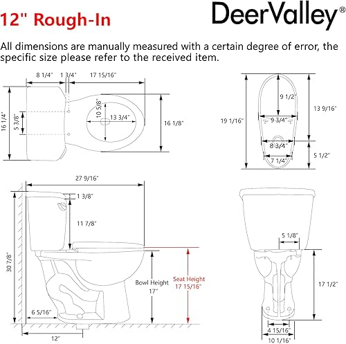 Miniatura 5 de DeerValley - Inodoro alargado de dos piezas ADA de 17.9 pulgadas de alto para baños cómodo, inodoro de descarga eléctrica de 1.28 GPF, mapa de 35.27