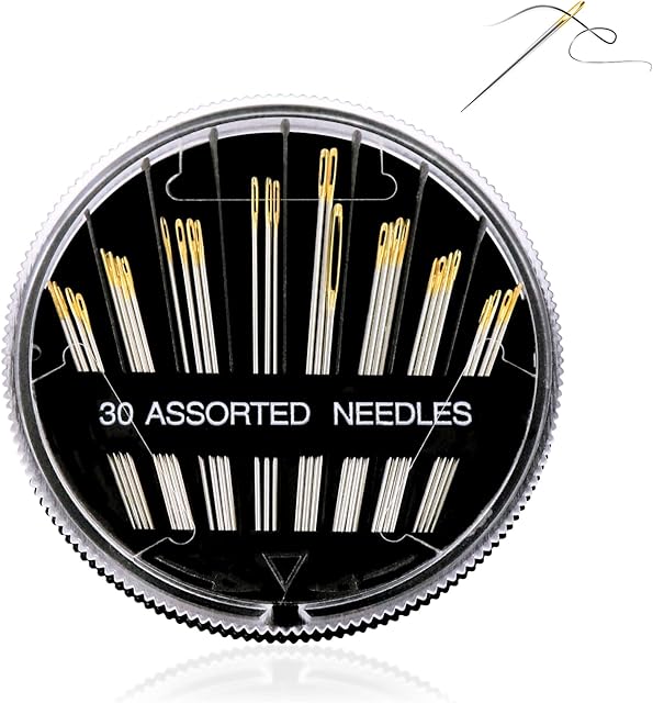 Redamancy Sewing Needles, 30 pcs 6 Sizes Needles, Hand Sewing Needles, Sharp Yarn Knitting Needles, Suitable for Hand Sewing, 3.1 cm, 3.6 cm, 4.2 cm, 4.3 cm, 4.6 cm, 5 cm