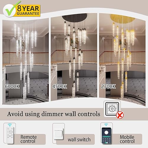 Miniatura 5 de Candelabros de escalera dorados de 157 pulgadas de largo, 25 luces, modernos LED regulables, lámpara de iluminación inclinada de techo alto con