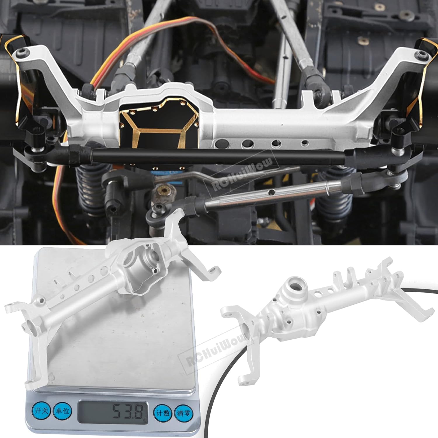 RC Upgrades Part for SCX10 III,Alloy Aluminum Front & Rear Portal Axle Housing,Brass Inner Portal Covers Steering Knuckles & Outer Portal Cover & Diff Cover,Silver