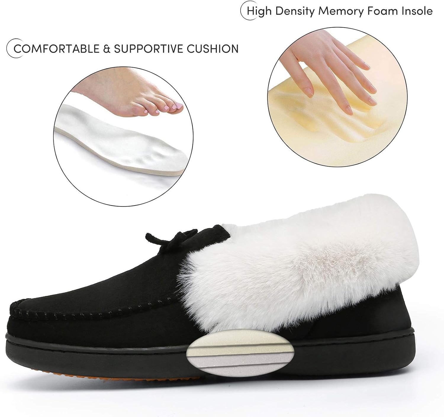 Mishansha Women's House Shoes Memory Foam Suede Moccasin Slippers Winter Warm Fleece Lined Home Shoes with Anti-Skid Rubber Sole - Image 4