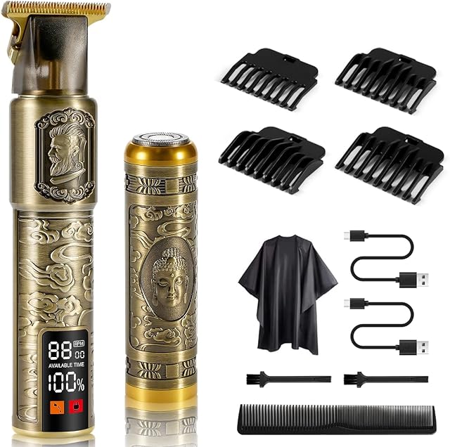 Beard Trimmer Men,Professional Hair Clippers for Men with 1.6" LCD Display,Cordless Rechargeable Hair Trimmer Shaver Set for Barbers and Home,USB Zero Gapped T Blade Hair Cutting Kit,Gift for Men