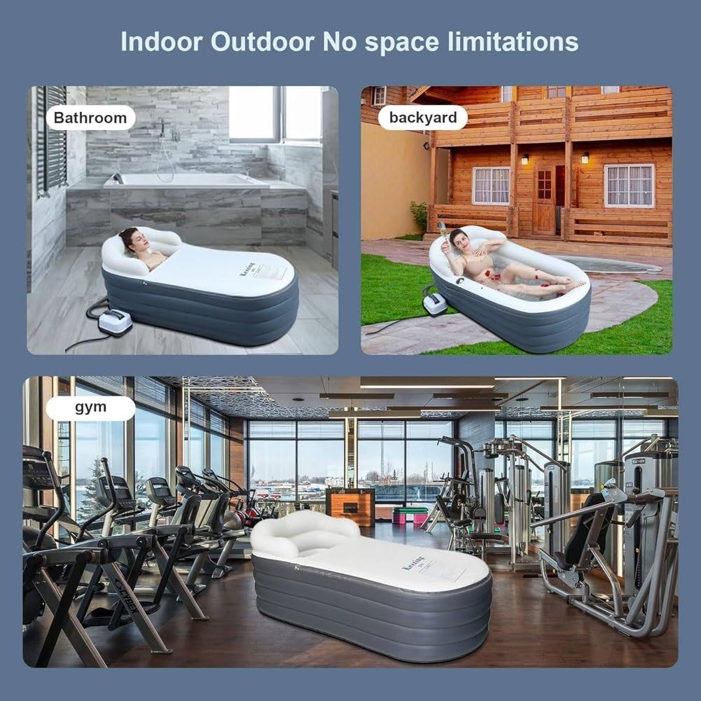 Inflatable Bathtub Bubble Massage Mat,Portable Adult Spa Bathtub with All-in-one Wavemaker and Air Pump,Adjustable Bubble Settings,Folding Surfing Massage Bathtub