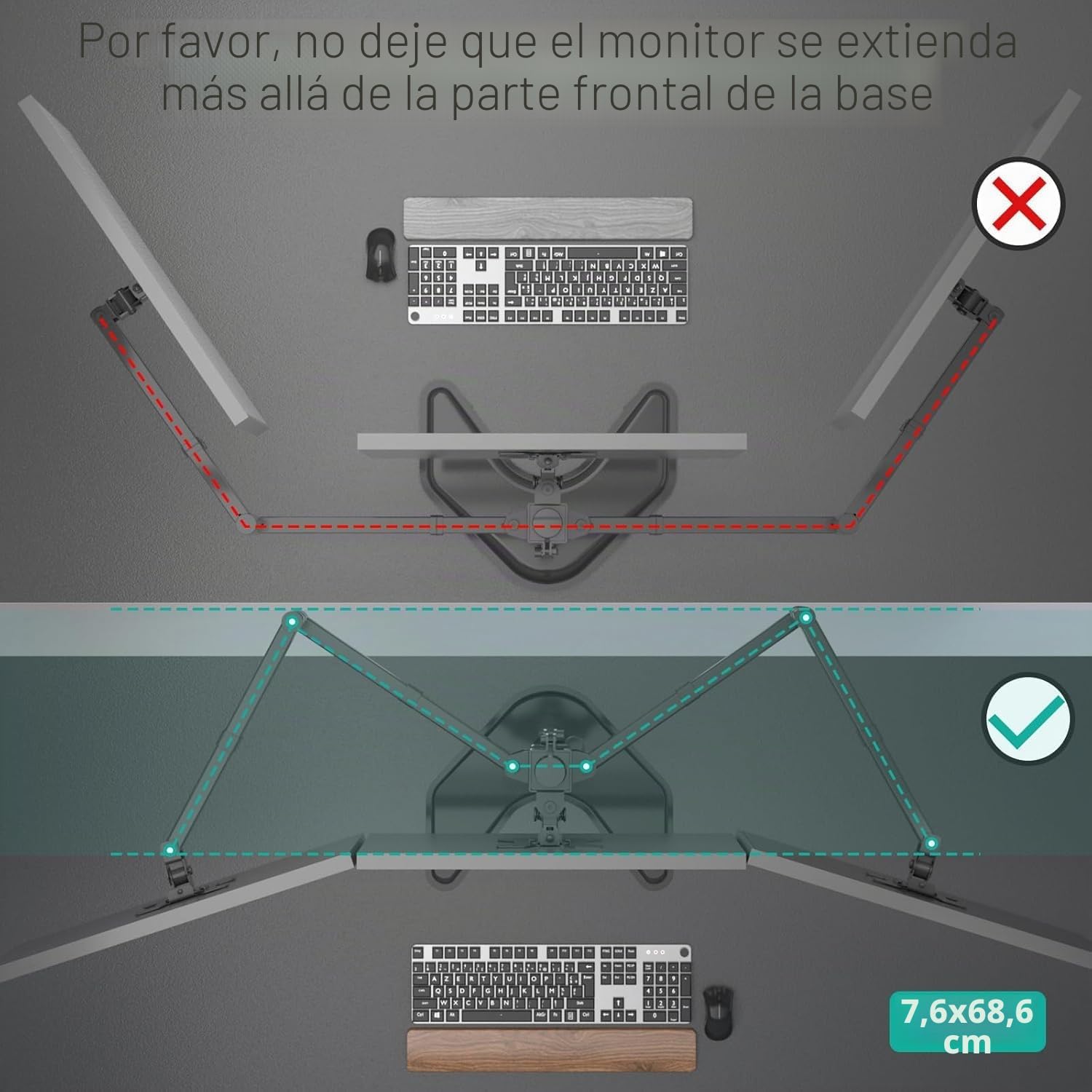 WALI Soporte Triple para Monitor de hasta 27 Pulgadas, Brazo articulado Independiente para Monitor Triple con inclinacin giratoria, Brazo Ajustable de 3 monitores soporta hasta 10 kg, VESA 75 y 100