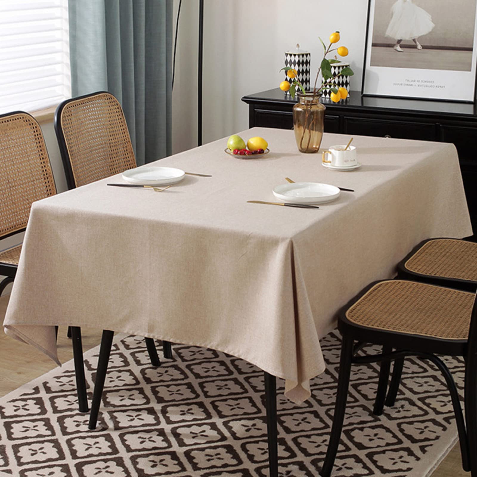 Tovaglia impermeabile in cotone e lino, 200 x 360 cm, con nappe, elegante e perfetta per cucina, sala da pranzo, feste, elegante design rettangolare