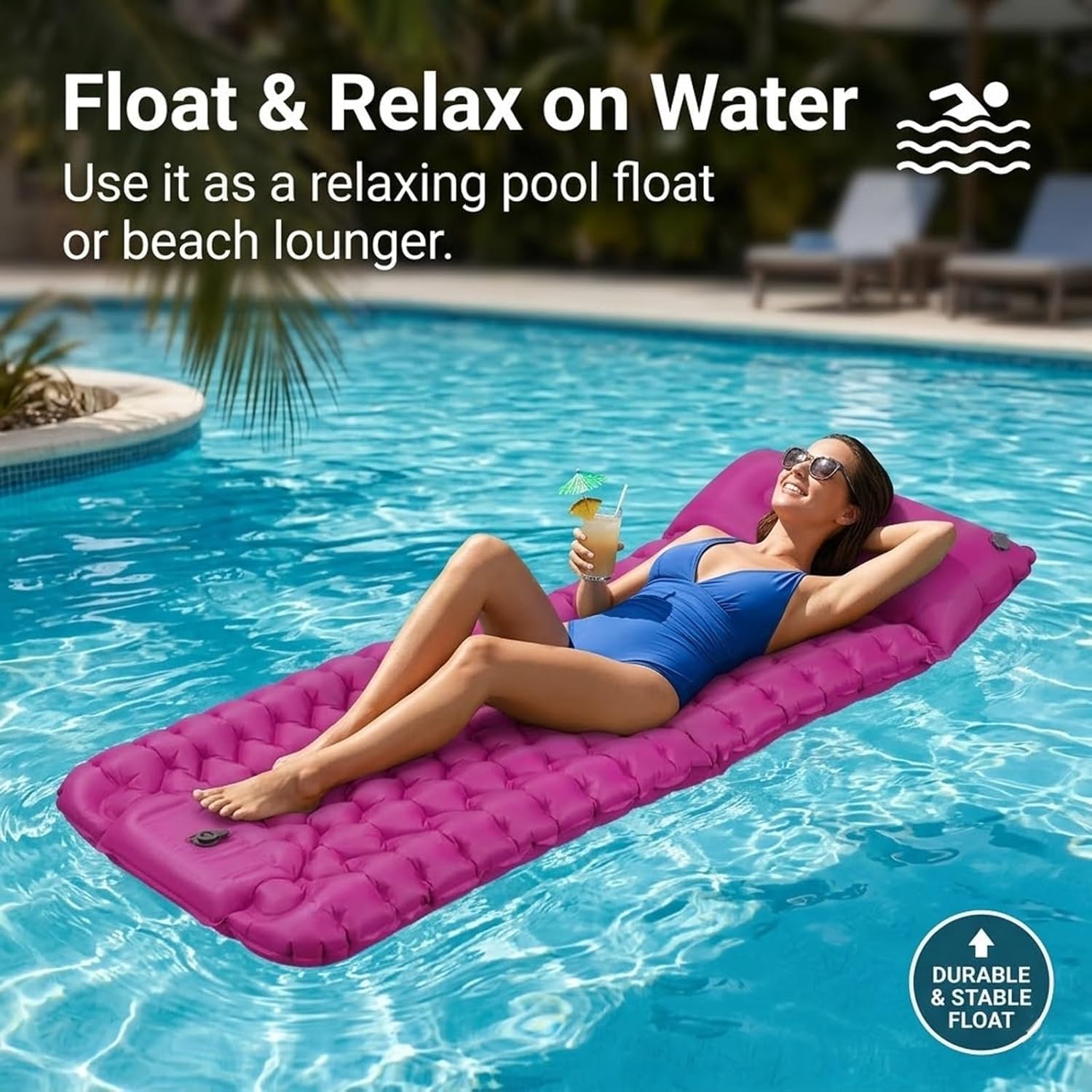 Estera de Camping autoinflable, Estera para Dormir autoinflable con Almohada, Impermeable, Resistente a desgarros, para mochileros, Senderismo, Tienda de campaña, Playa Purple