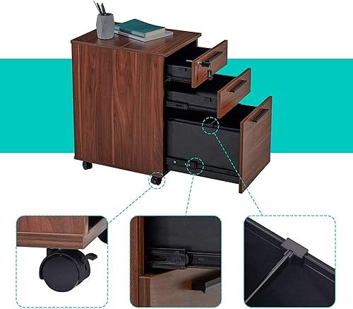 Miniatura 4 de VICLLAX Archivador móvil de 3 cajones con cerradura archivador de almacenamiento debajo del escritorio para oficina en casa totalmente montado