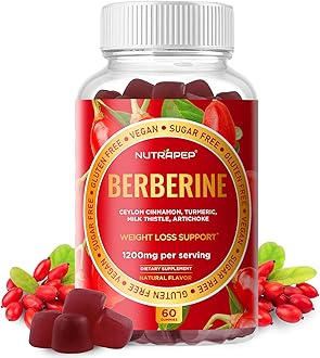 Premium Berberine HCl GLP-1 Support Weight Loss Gummies (1200mg) with Ceylon Cinnamon Turmeric Milk Thistle Artichoke - Sugar Free Gluten Free High Potency GLP1 Support Supplement