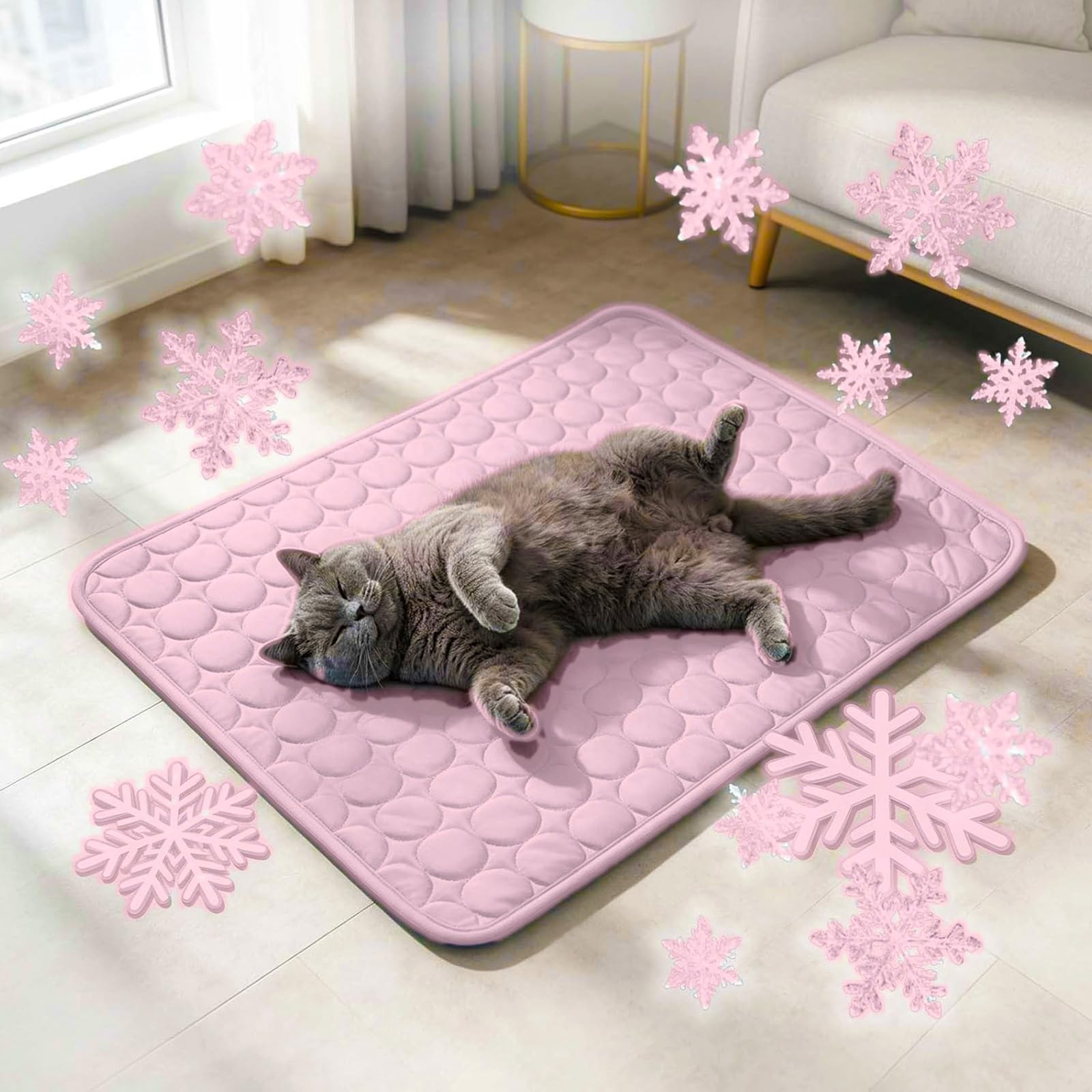 vnarunp Pet Cooling Mat for Dogs & Cats, Reusable Summer Cooling Pad with Non-Slip Surface, Portable Cool Bed for Home, Sofa, Crate, Car and Outdoor Travel (Pink,S)