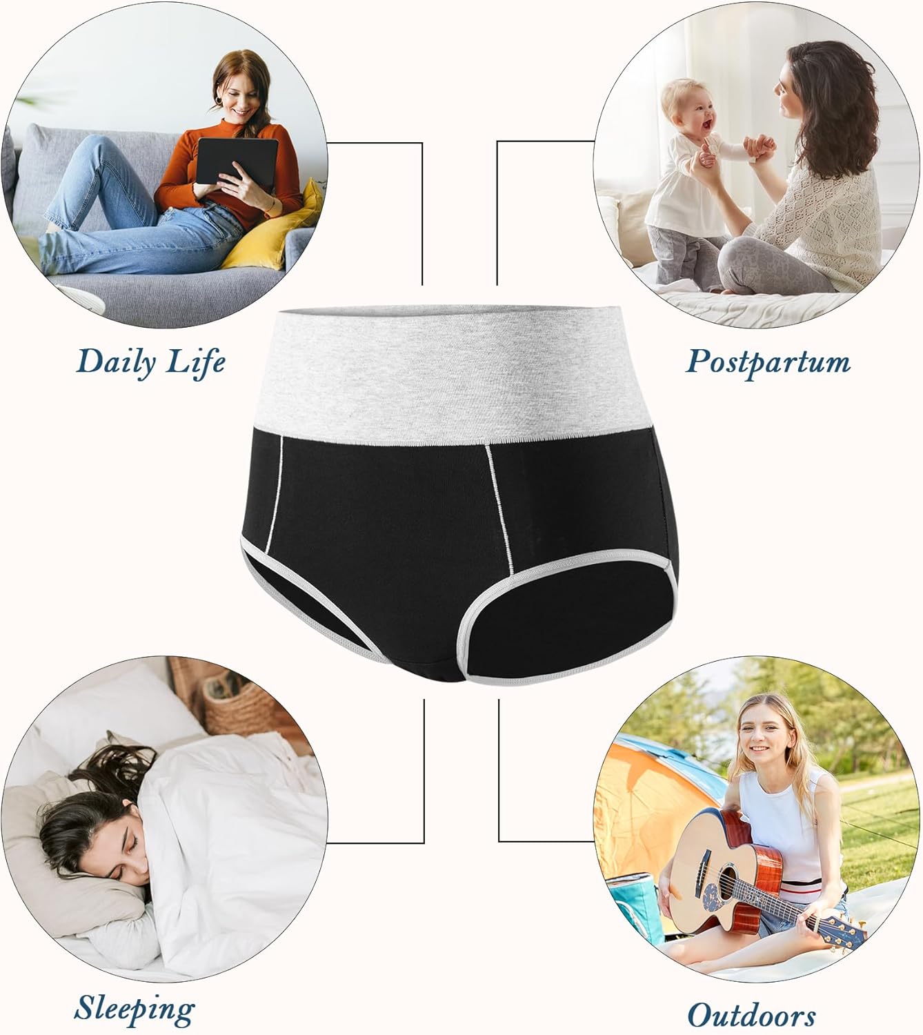 High Waisted Cotton Underwear for Women Postpartum Stretch Breathable Panties Ladies Full Coverage Briefs 5 Pack - Image 6