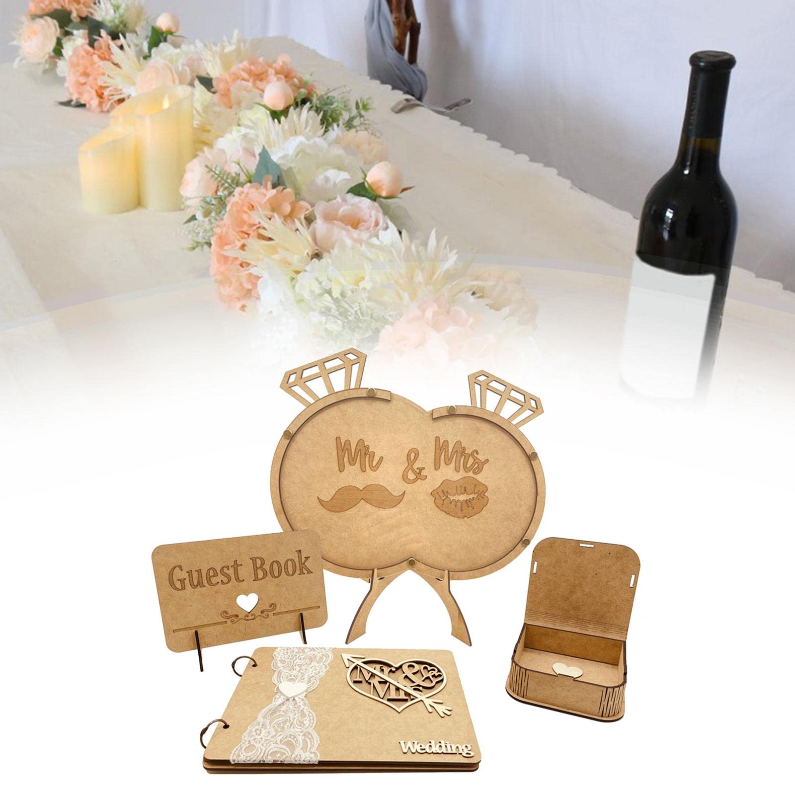 Księga gości weselnych z plasterkami serca ze stojakiem na baby shower, dekoracja rocznicowa (pierścionki z brylantami)