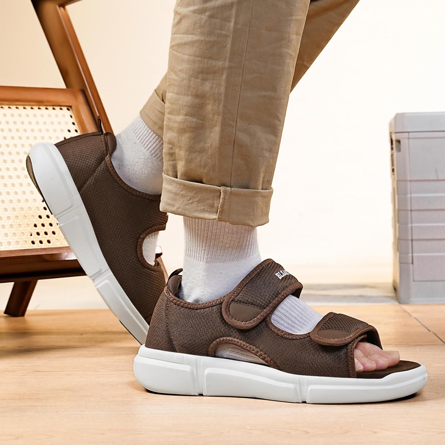 Diabetic Sandals for Men Wide Toe Swollen Feet Adjustable for Foot Pain Relief Open Toe Casual Athletic Diabetic Shoes Sandals for Outdoor Beach Travel Summer Khaki 10 - Image 9