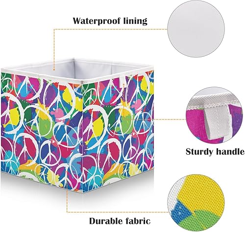 Miniatura 3 de Ollabaky Cubo de almacenamiento de girasoles, cesta de almacenamiento plegable de tela, caja organizadora de tela con asa para armarios, estantes,
