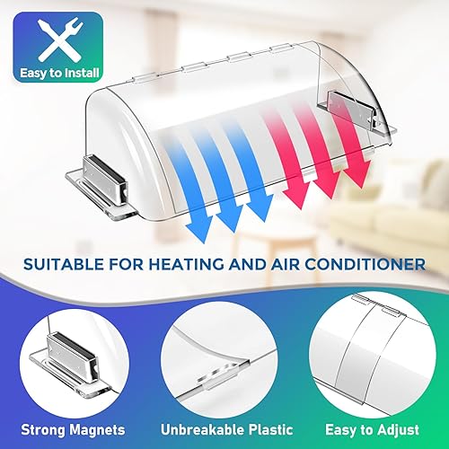 Miniatura 4 de Deflectores de ventilación ajustables, paquete de 4 deflectores magnéticos de calor y ventilación para piso del hogar, pared lateral, registro de