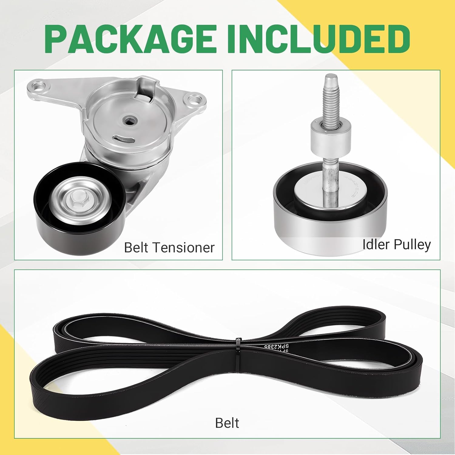 90K-38397B Serpentine Belt Kit w/Tensioner & Idler Pulley Compatible with Chevy GMC Buick Ca-dillac 3.6L V6 Engine | Fits Traverse 2009-2012, Acadia 2007-2012, Enclave 2008-2012, XTS 2013-2018