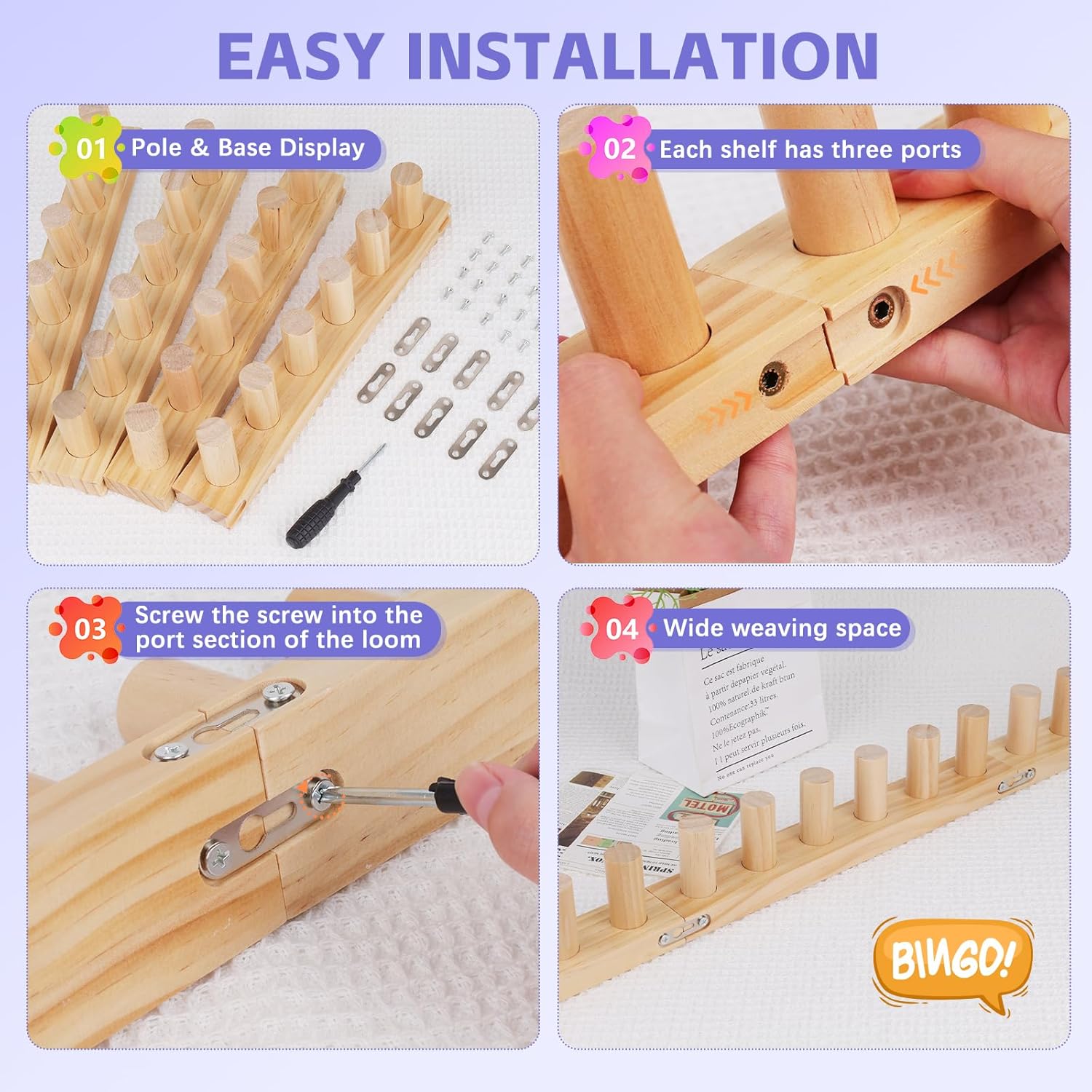 Reessy Chunky Knitting Blanket Loom – 54” Wooden Knitting Loom Kit for Chunky Yarn with Assembly Tools Included – 4-in-1Knitting Loom for Blankets, Afghans, Throws, Thick Yarn