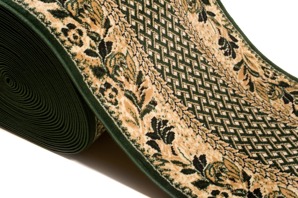 TAPISO Atlas Teppich Läufer Meterware Flur Kurzflor Wohnzimmer Küche Karo Streifen Floral Blumen Grün Creme Meliert ÖKOTEX 80 x 390 cm