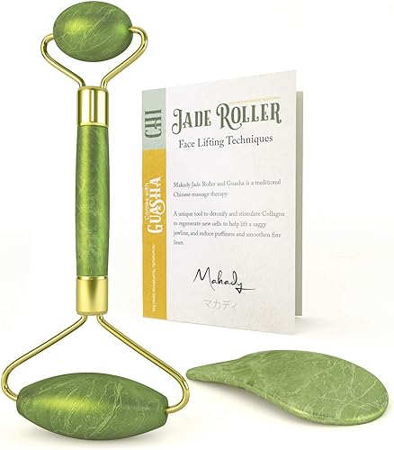 Rodillo de jade natural Gua Sha Herramienta de drenaje linfático para cara, cuello, cuerpo Tratamiento antienvejecimiento Reduce arrugas y