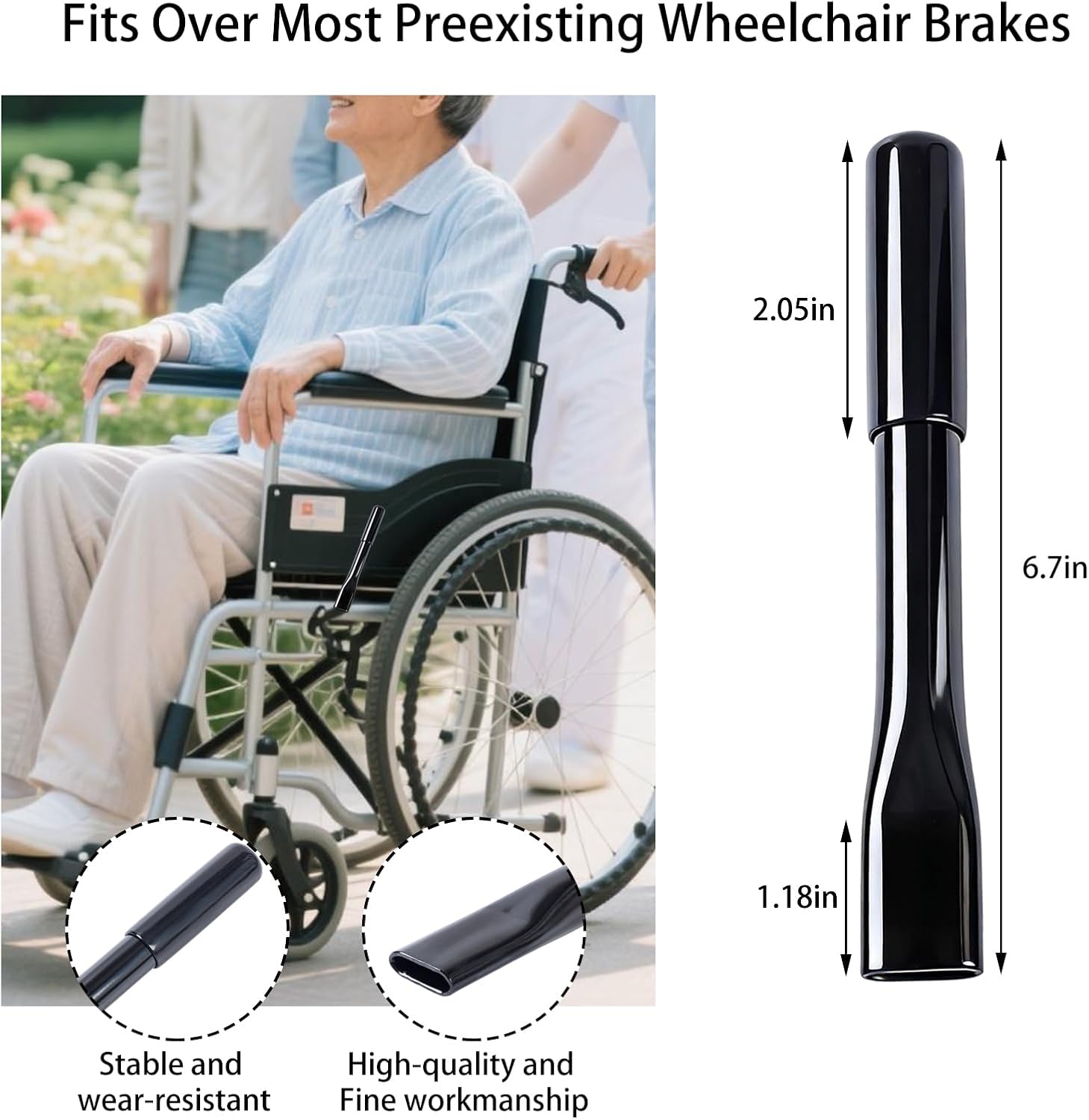 1 Pair Heavy Duty Wheelchair Brake Extenders – Wheelchair Brake Extension Handles with Ergonomic Grip, Universal Handle Extender for Enhanced Mobility & Clearance (6.7IN, Black)