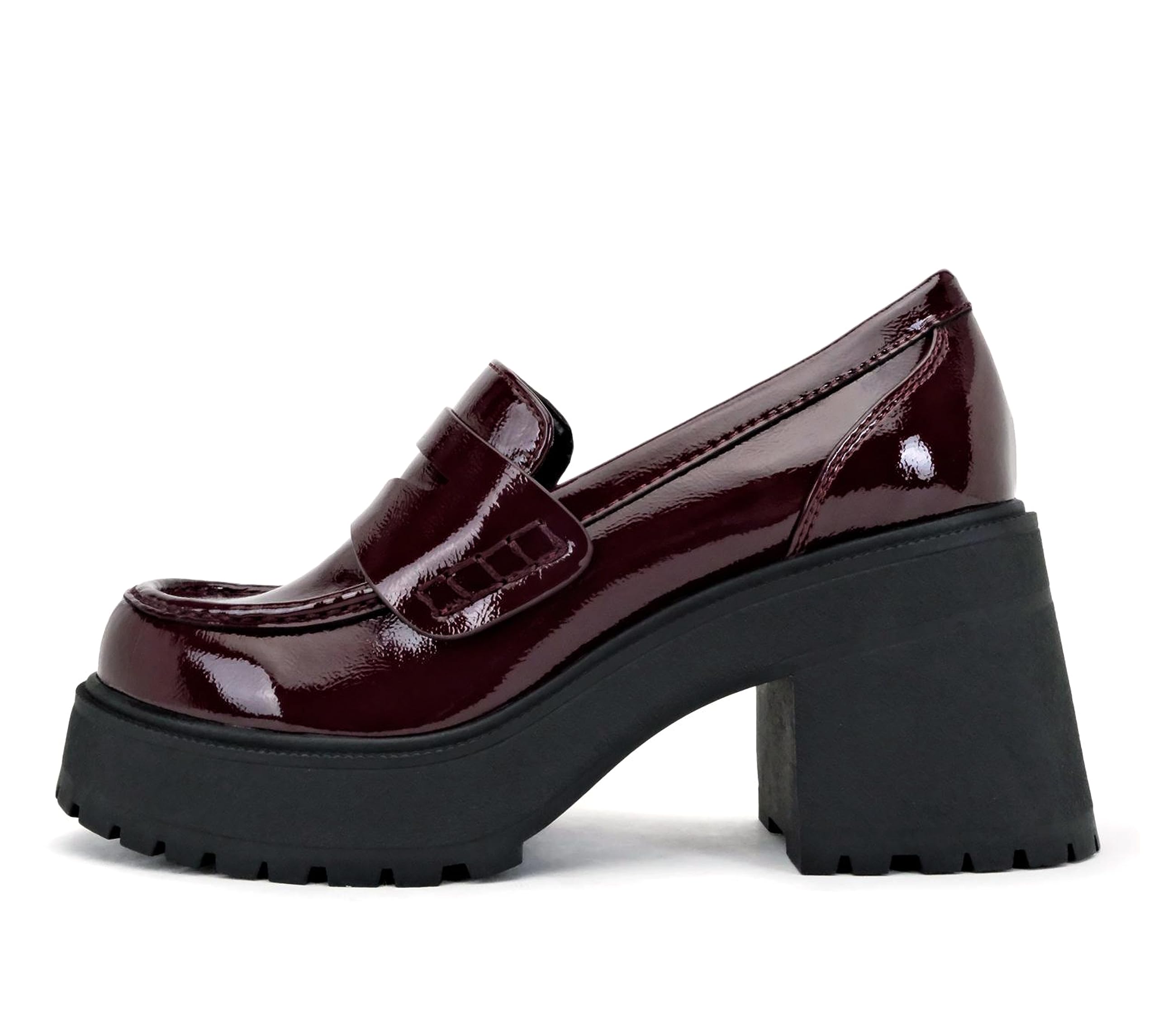 Soda “AMP” ~ Women Round Toe Slip-On Lug Sole High Heel Penny Loafer Shoe