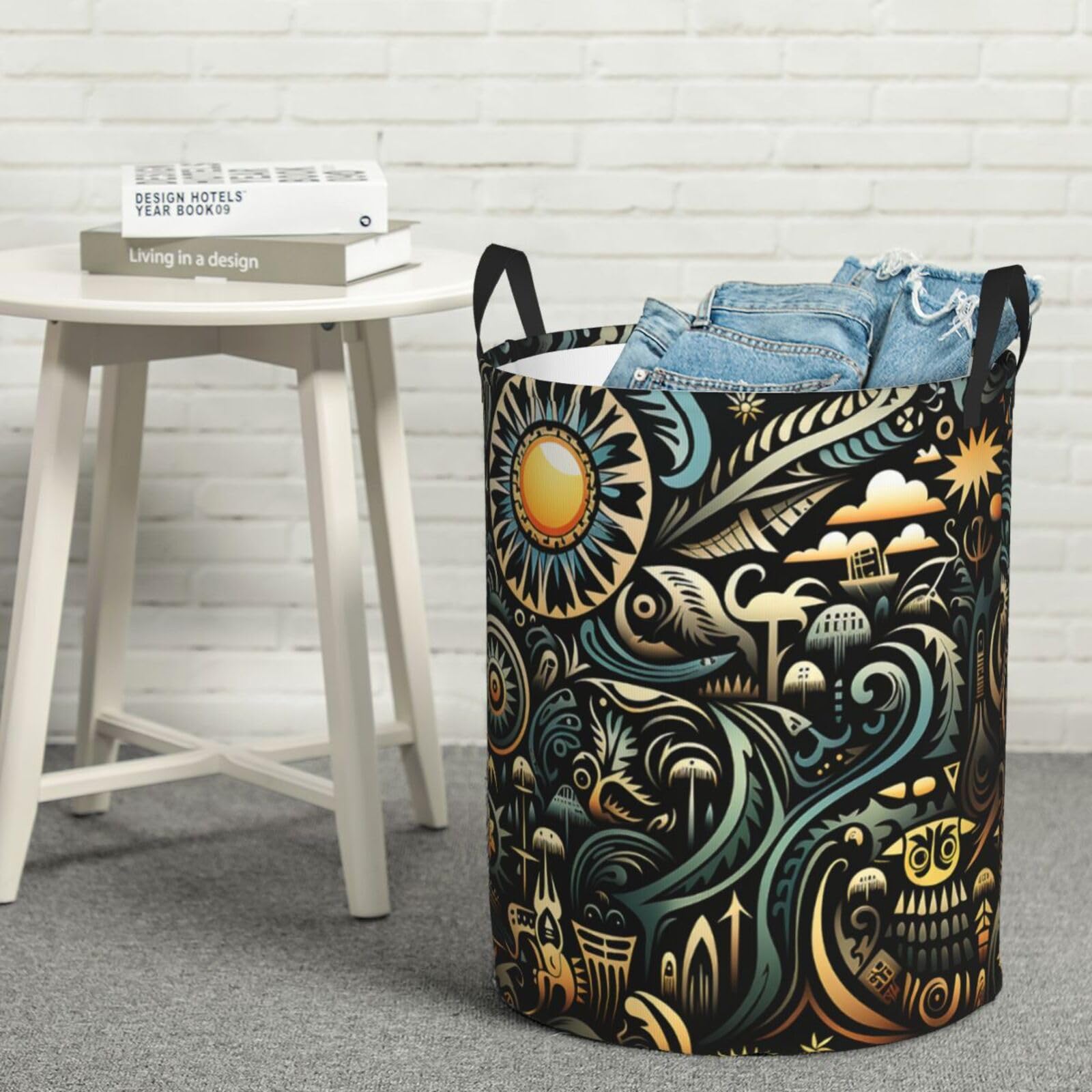 Panier à linge étanche et pliable grand format avec structure autoportante à motifs