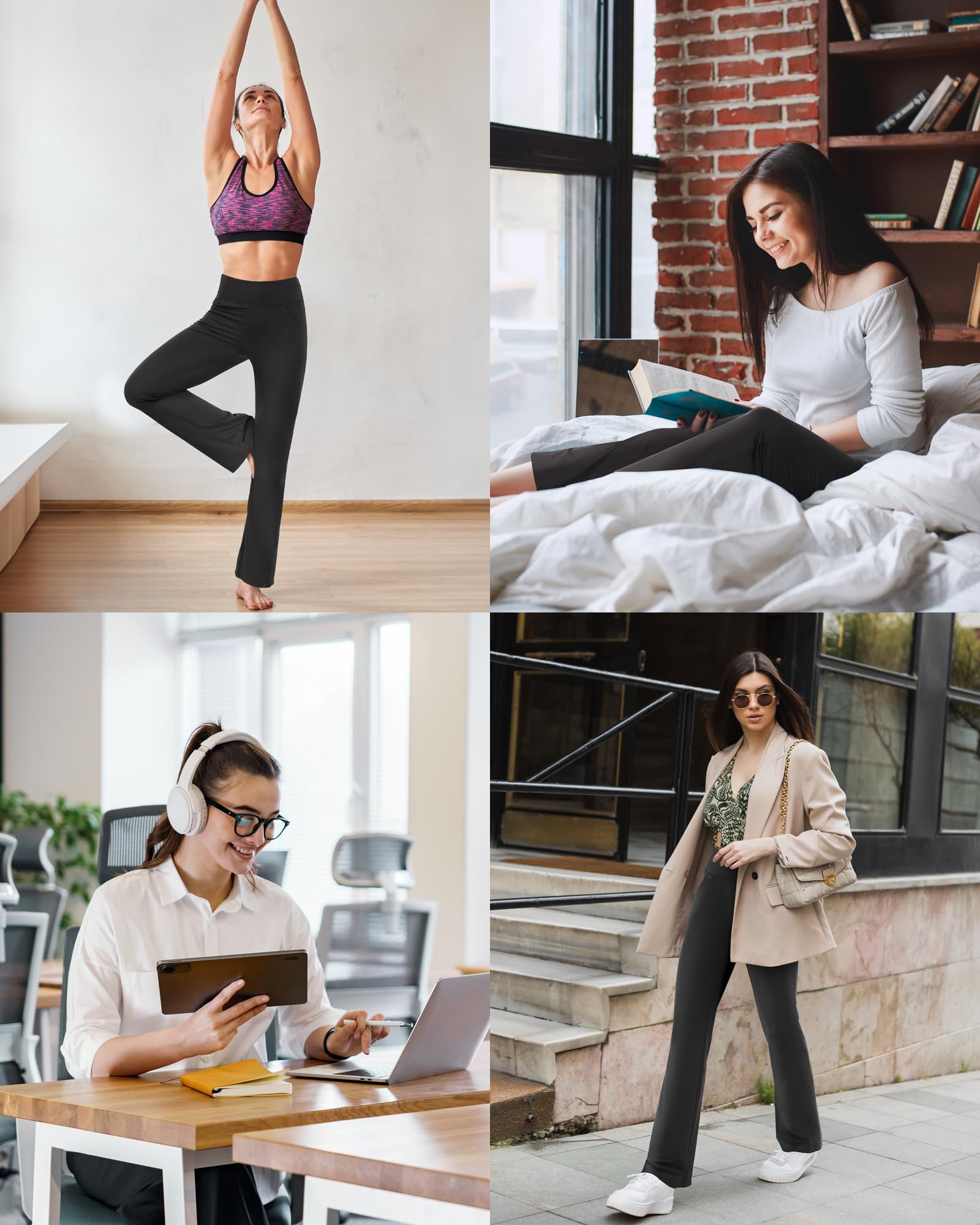 CAMBIVO Pantalones Yoga Mujer Bootcut con 4 Bolsillos, Pantalones Acampanados Elasticos Comodo, Yoga Pants Control de Barriga para Pilates, Gym, Deportiva, Fitness, Casual, Trabajo