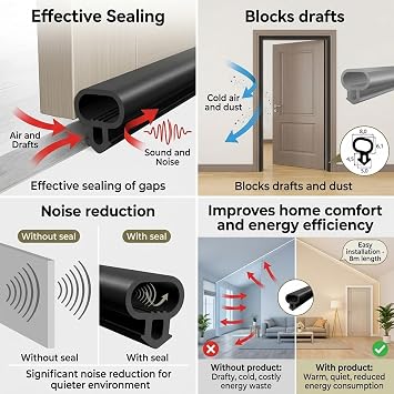 6M Upvc Door Seals Replacement Draught Excluder for Windows and Doors, UPVC Window Seal Strip Door Draft Excluder Strip for Insulation Black Rubber Replacement Gasket for Frames