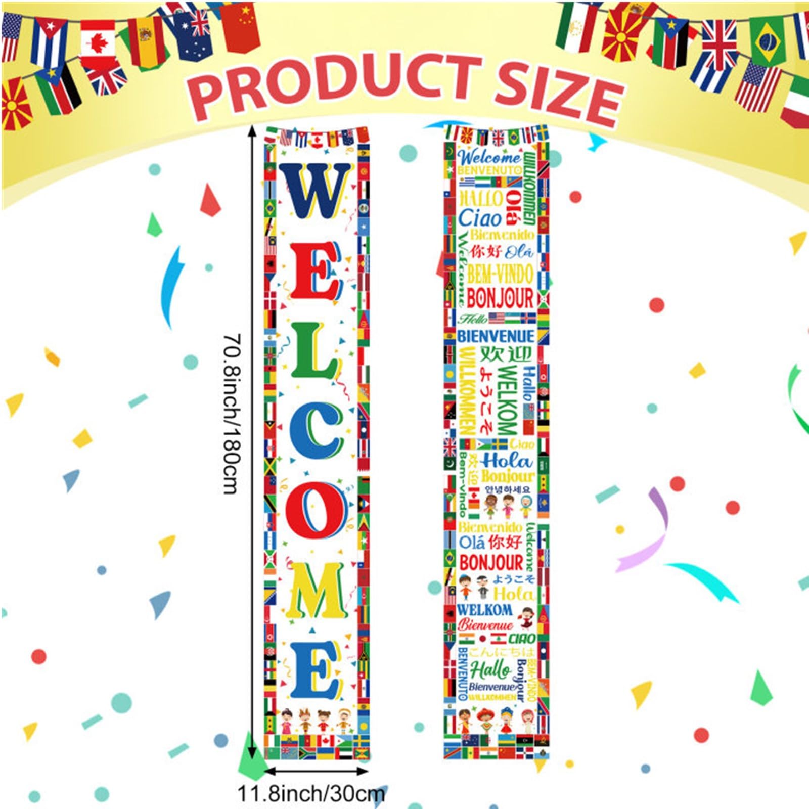 Maritown International Welcome Banners World Flags Backdrop Welcome Country Flags Porch Sign Multicultural Decorations for International Sports Events Club Office School Classroom Celebration Decor - Image 4