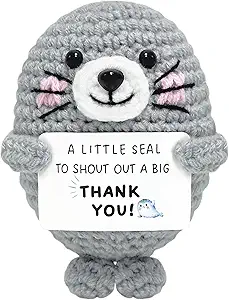 Thank You Gifts for Women - Handmade Emotional Support Crochet Seal with Positive Card Appreciation Gift for Teacher Coworkers Nurses Boss Mentor Funny Desk Decor for Retirement Farewell Mothers Day