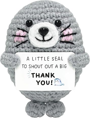 Thank You Gifts for Women - Handmade Emotional Support Crochet Seal with Positive Card Appreciation Gift for Teacher Coworkers Nurses Boss Mentor Funny Desk Decor for Retirement Farewell Mothers Day
