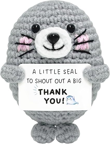 Thank You Gifts for Women - Handmade Emotional Support Crochet Seal with Positive Card Appreciation Gift for Teacher Coworkers Nurses Boss Mentor Funny Desk Decor for Retirement Farewell Mothers Day