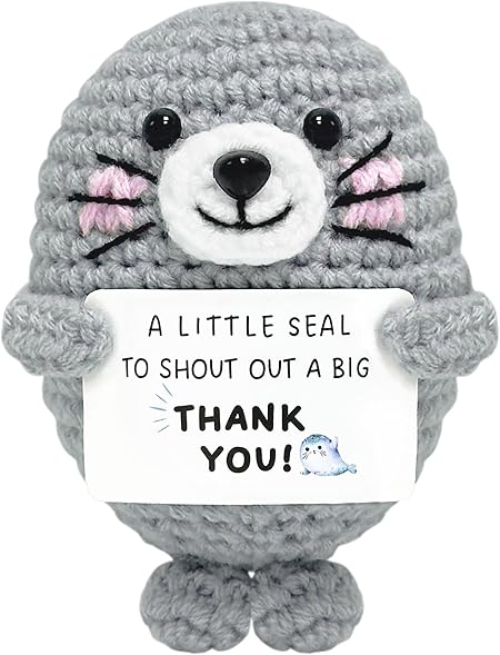 Thank You Gifts for Women - Handmade Emotional Support Crochet Seal with Positive Card Appreciation Gift for Teacher Coworkers Nurses Boss Mentor Funny Desk Decor for Retirement Farewell Mothers Day