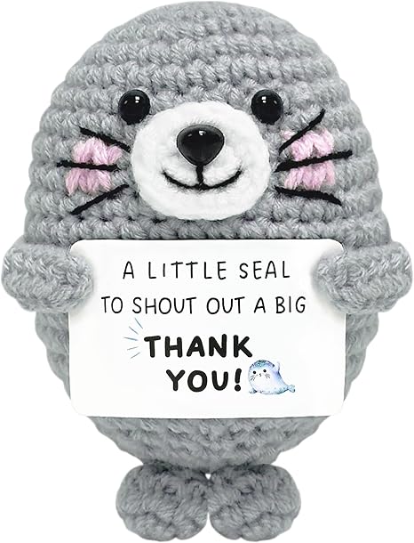 Thank You Gifts for Women - Handmade Emotional Support Crochet Seal with Positive Card Appreciation Gift for Teacher Coworkers Nurses Boss Mentor Funny Desk Decor for Retirement Farewell Mothers Day