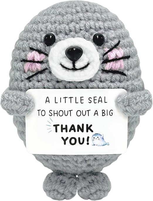 Thank You Gifts for Women - Handmade Emotional Support Crochet Seal with Positive Card Appreciation Gift for Teacher Coworkers Nurses Boss Mentor Funny Desk Decor for Retirement Farewell Mothers Day