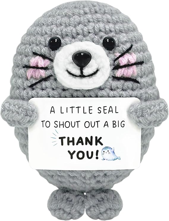 Thank You Gifts for Women - Handmade Emotional Support Crochet Seal with Positive Card Appreciation Gift for Teacher Coworkers Nurses Boss Mentor Funny Desk Decor for Retirement Farewell Mothers Day