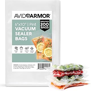 Pre-Cut Pint Size Vacuum Sealer Bags 6x10 Inch 200 Pack - BPA Free, Heavy Duty, Commercial Grade, Compatible with FoodSaver & Seal-a-Meal, Perfect for Sous Vide & Food Storage