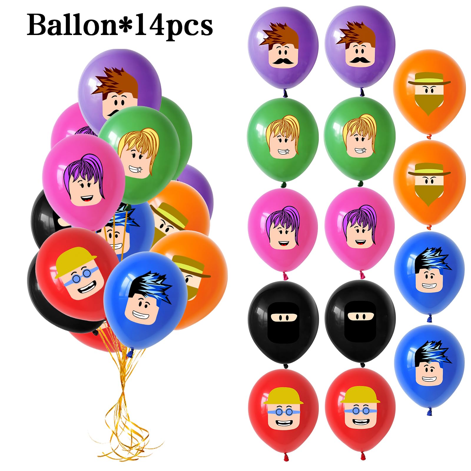 115pcs Roblox Birthday Decorations, Roblox Cake Topper, Driflo Gamer Party Decorations, Party Tableware Set, With Balloons, Tablecloth, Plates, Cups, Napkins, Stickers, for Birthday Gift - Image 2