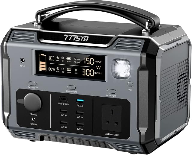 Portable Power Station, 500W Solar Generator with 484Wh Backup Lithium Battery, 230V AC Outlets, USB-C PD 100W, Outdoor Generators with LED Light for Outdoor Camping Travel Emergency Blackout