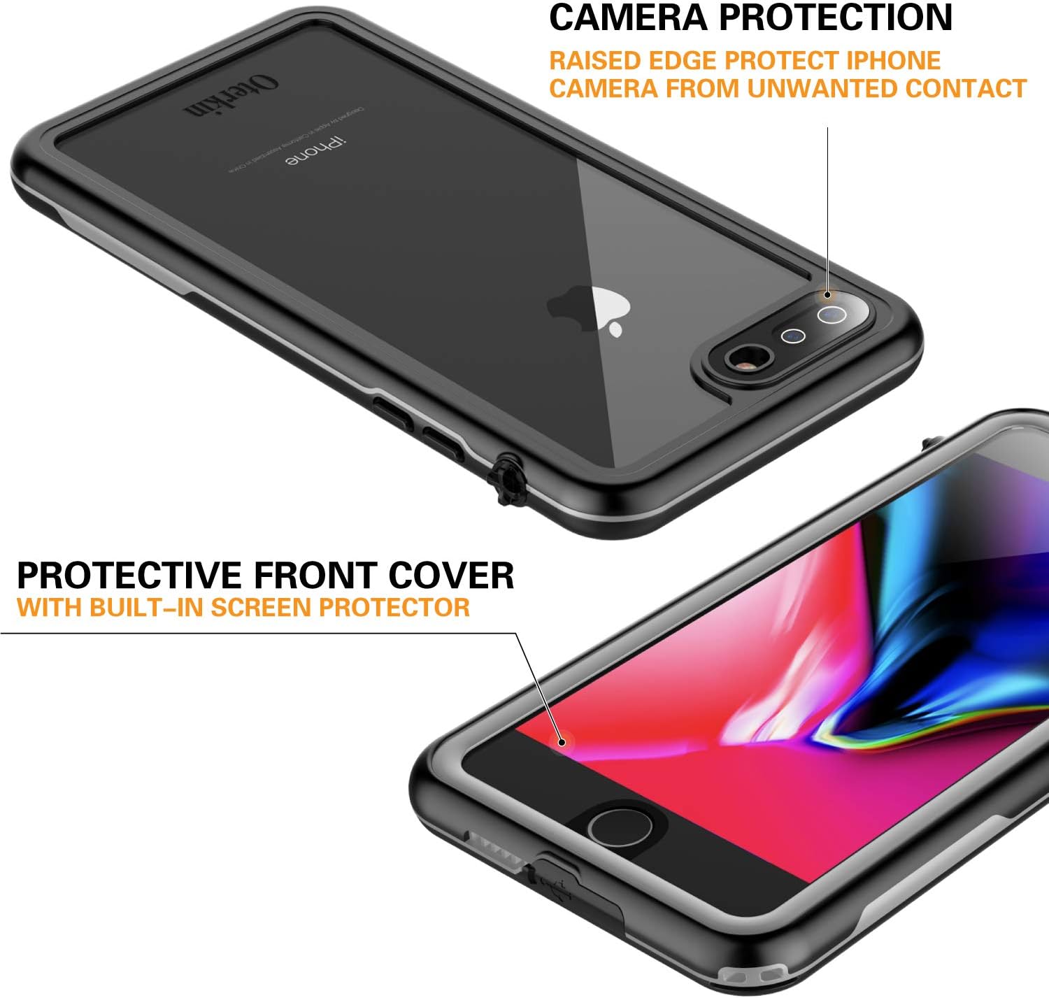 Amazon Com Iphone 7 Plus Waterproof Case Iphone 8 Plus Waterproof Case Oterkin Full Body 360 Protective Shockproof Dirtproof Sandproof Ip68 Phone Case For Iphone 7 Plus Iphone 8 Plus 5 5 Black Grey Clear