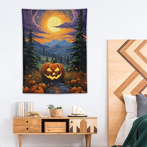 Miniatura 4 de josnmre Starry Night Van Gogh Forest Moon Tapestry Wall Hanging Funny Pumpkin Wall Tapestry for Bedroom Aesthetic Home Decor Dorm Classroom Living