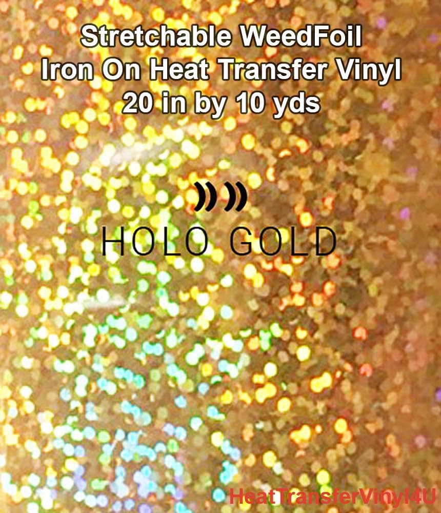 Stretchable WeedFoil Iron On Heat Transfer Vinyl 20" (Holo Gold, 10 Yards)